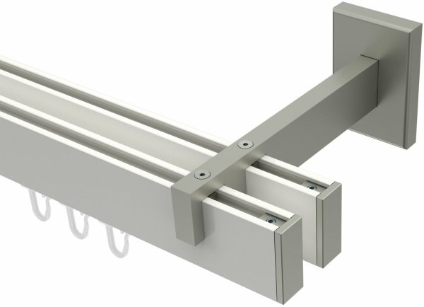Innenlauf Gardinenstange Aluminium / Metall eckig 14x35 mm 2-läufig SMARTLINE - Paxo Weiß / Edelstahl-Optik (WA lang) 100 cm