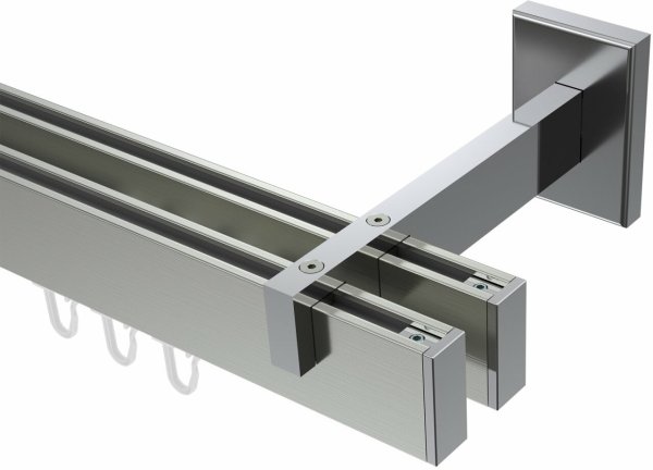 Innenlauf Gardinenstange Aluminium / Metall eckig 14x35 mm 2-läufig SMARTLINE - Paxo Edelstahl-Optik / Chrom (WA lang) 100 cm
