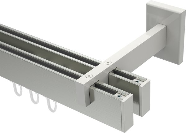 Innenlauf Gardinenstange Aluminium / Metall eckig 14x35 mm 2-läufig SMARTLINE - Paxo Edelstahl-Optik / Weiß (WA lang) 100 cm