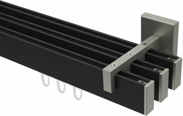 Innenlauf Gardinenstange Aluminium / Metall eckig 14x35 mm 3-läufig SMARTLINE - Paxo Schwarz / Edelstahl-Optik 100 cm