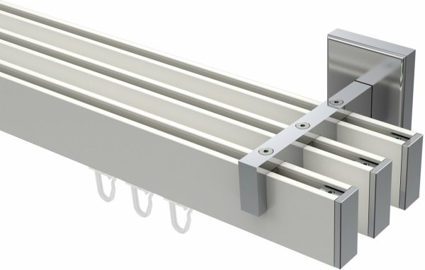 Innenlauf Gardinenstange Aluminium / Metall eckig 14x35 mm 3-läufig SMARTLINE - Paxo Weiß / Chrom 100 cm