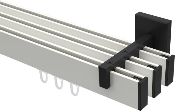 Innenlauf Gardinenstange Aluminium / Metall eckig 14x35 mm 3-läufig SMARTLINE - Paxo Weiß / Schwarz 100 cm