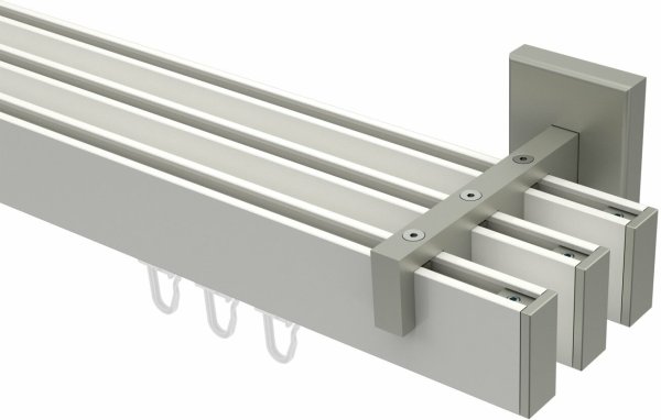 Innenlauf Gardinenstange Aluminium / Metall eckig 14x35 mm 3-läufig SMARTLINE - Paxo Weiß / Edelstahl-Optik 100 cm