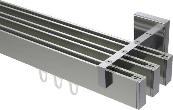 Innenlauf Gardinenstange Aluminium / Metall eckig 14x35 mm 3-läufig SMARTLINE - Paxo Edelstahl-Optik / Chrom 100 cm