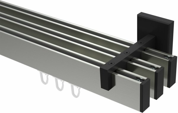Innenlauf Gardinenstange Aluminium / Metall eckig 14x35 mm 3-läufig SMARTLINE - Paxo Edelstahl-Optik / Schwarz 100 cm