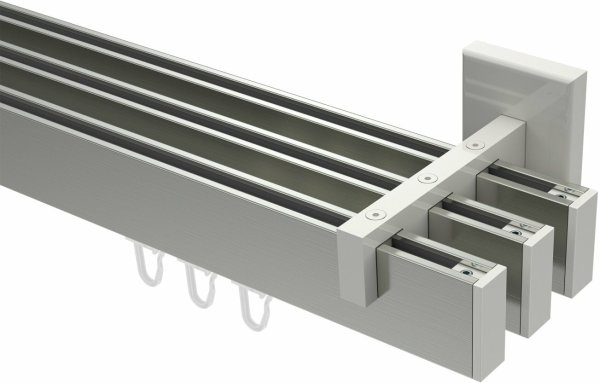 Innenlauf Gardinenstange Aluminium / Metall eckig 14x35 mm 3-läufig SMARTLINE - Paxo Edelstahl-Optik / Weiß 100 cm
