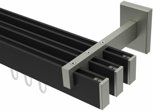 Innenlauf Gardinenstange Aluminium / Metall eckig 14x35 mm 3-läufig SMARTLINE - Paxo Schwarz / Edelstahl-Optik (WA lang) 100 cm
