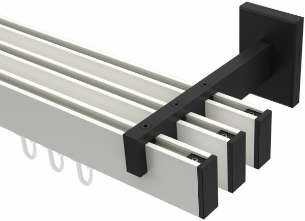 Innenlauf Gardinenstange Aluminium / Metall eckig 14x35 mm 3-läufig SMARTLINE - Paxo Weiß / Schwarz (WA lang) 100 cm