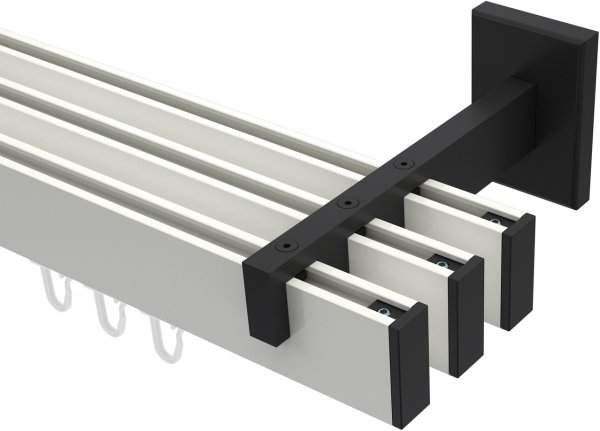 Innenlauf Gardinenstange Aluminium / Metall eckig 14x35 mm 3-läufig SMARTLINE - Paxo Weiß / Schwarz (WA lang) 100 cm