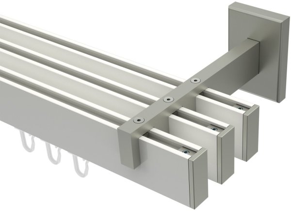 Innenlauf Gardinenstange Aluminium / Metall eckig 14x35 mm 3-läufig SMARTLINE - Paxo Weiß / Edelstahl-Optik (WA lang) 100 cm