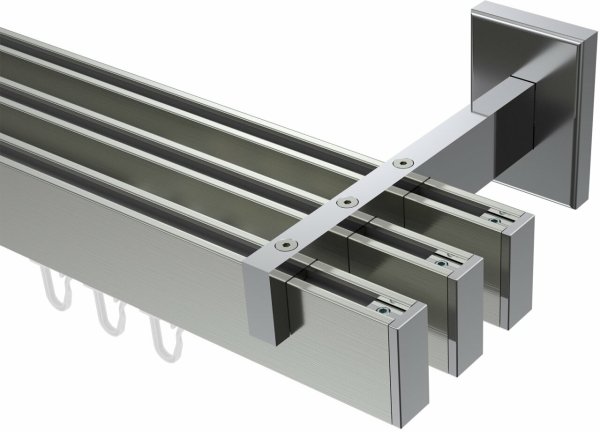 Innenlauf Gardinenstange Aluminium / Metall eckig 14x35 mm 3-läufig SMARTLINE - Paxo Edelstahl-Optik / Chrom (WA lang) 100 cm