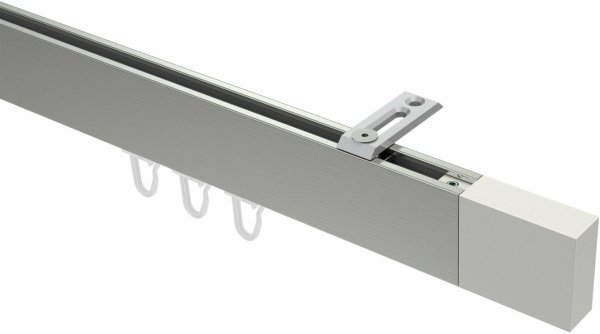 Innenlauf Gardinenstange Deckenmontage Aluminium / Metall eckig 14x35 mm SMARTLINE (Universal) - Lox Edelstahl-Optik / Weiß 100 cm