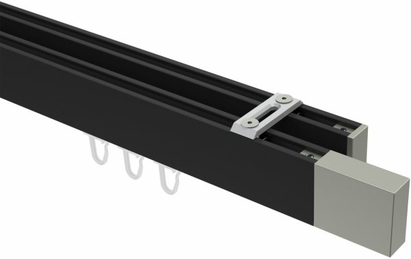 Innenlauf Gardinenstange Deckenmontage Aluminium / Metall eckig 14x35 mm 2-läufig SMARTLINE (Universal) - Lox Schwarz / Edelstahl-Optik 100 cm