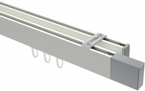 Innenlauf Gardinenstange Deckenmontage Aluminium / Metall eckig 14x35 mm 2-läufig SMARTLINE (Universal) - Lox Weiß / Chrom 400 cm (2 x 200 cm)
