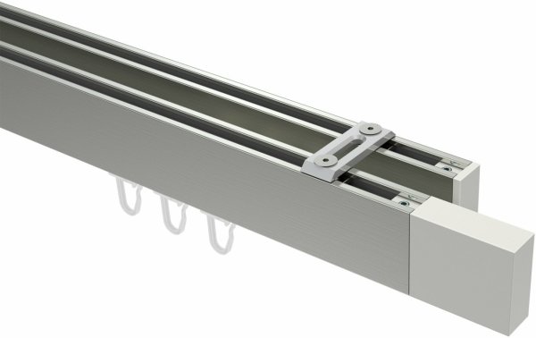 Innenlauf Gardinenstange Deckenmontage Aluminium / Metall eckig 14x35 mm 2-läufig SMARTLINE (Universal) - Lox Edelstahl-Optik / Weiß 100 cm