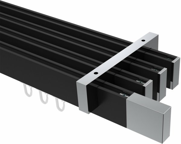 Innenlauf Gardinenstange Deckenmontage Aluminium / Metall eckig 14x35 mm 4-läufig SMARTLINE - Lox Schwarz / Chrom 100 cm