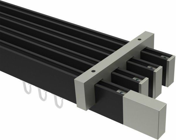 Innenlauf Gardinenstange Deckenmontage Aluminium / Metall eckig 14x35 mm 4-läufig SMARTLINE - Lox Schwarz / Edelstahl-Optik 100 cm