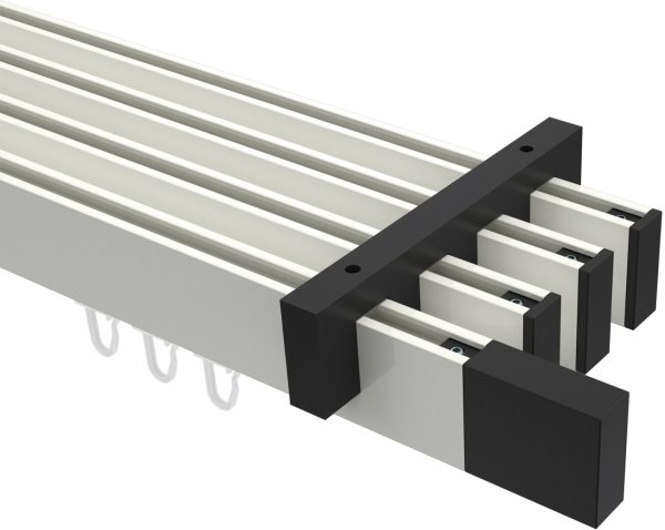 Innenlauf Gardinenstange Deckenmontage Aluminium / Metall eckig 14x35 mm 4-läufig SMARTLINE - Lox Weiß / Schwarz 100 cm