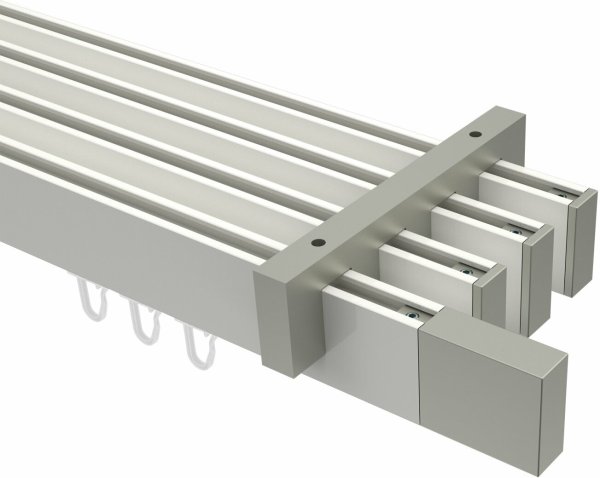Innenlauf Gardinenstange Deckenmontage Aluminium / Metall eckig 14x35 mm 4-läufig SMARTLINE - Lox Weiß / Edelstahl-Optik 100 cm