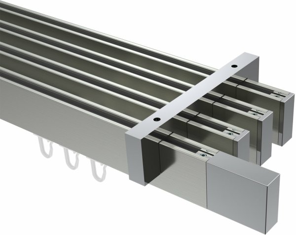 Innenlauf Gardinenstange Deckenmontage Aluminium / Metall eckig 14x35 mm 4-läufig SMARTLINE - Lox Edelstahl-Optik / Chrom 100 cm