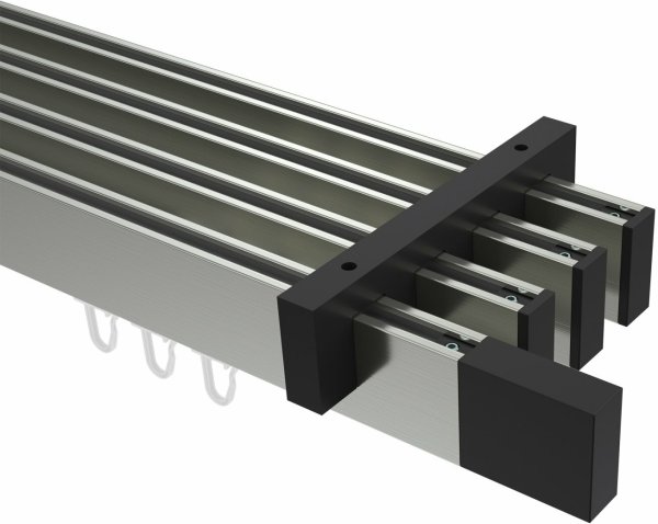Innenlauf Gardinenstange Deckenmontage Aluminium / Metall eckig 14x35 mm 4-läufig SMARTLINE - Lox Edelstahl-Optik / Schwarz 100 cm