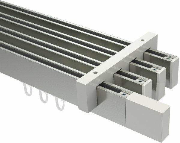 Innenlauf Gardinenstange Deckenmontage Aluminium / Metall eckig 14x35 mm 4-läufig SMARTLINE - Lox Edelstahl-Optik / Weiß 100 cm
