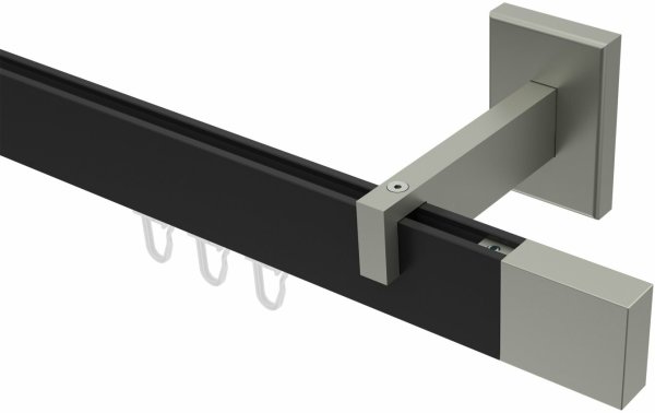 Innenlauf Gardinenstange Aluminium / Metall eckig 14x35 mm SMARTLINE - Lox Schwarz / Edelstahl-Optik 240 cm