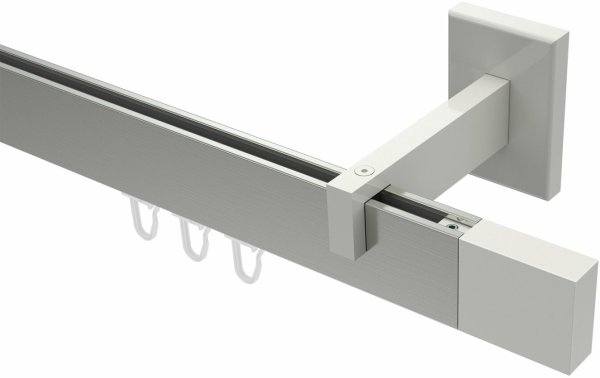 Innenlauf Gardinenstange Aluminium / Metall eckig 14x35 mm SMARTLINE - Lox Edelstahl-Optik / Weiß 100 cm