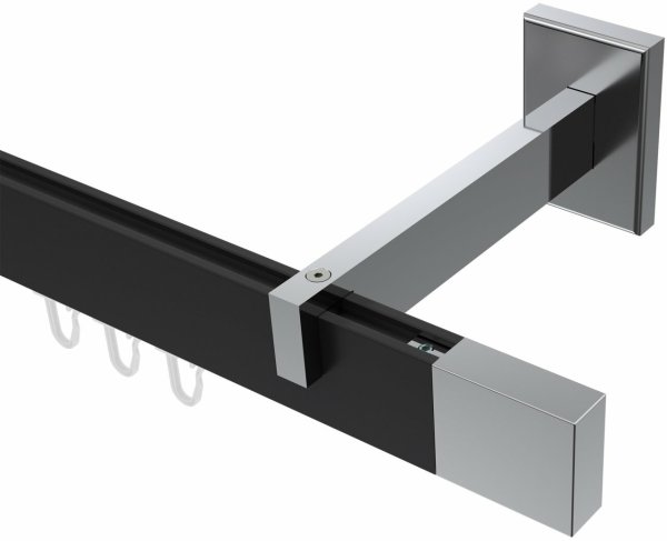 Innenlauf Gardinenstange Aluminium / Metall eckig 14x35 mm SMARTLINE - Lox Schwarz / Chrom (WA lang) 100 cm