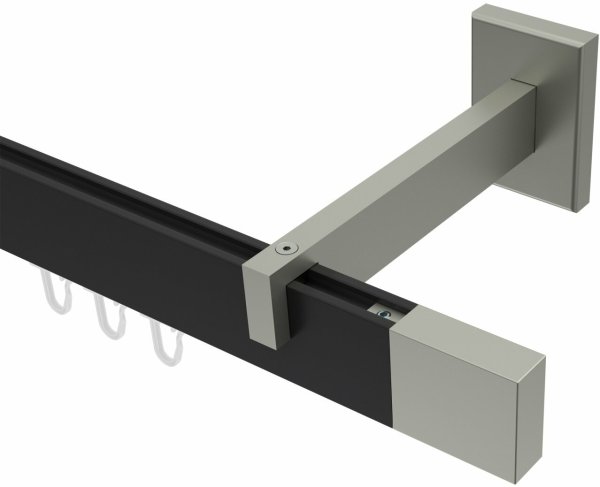 Innenlauf Gardinenstange Aluminium / Metall eckig 14x35 mm SMARTLINE - Lox Schwarz / Edelstahl-Optik (WA lang) 100 cm