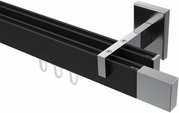 Innenlauf Gardinenstange Aluminium / Metall eckig 14x35 mm 2-läufig SMARTLINE - Lox Schwarz / Chrom 160 cm