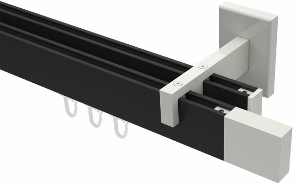 Innenlauf Gardinenstange Aluminium / Metall eckig 14x35 mm 2-läufig SMARTLINE - Lox Schwarz / Weiß 100 cm