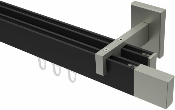 Innenlauf Gardinenstange Aluminium / Metall eckig 14x35 mm 2-läufig SMARTLINE - Lox Schwarz / Edelstahl-Optik 240 cm