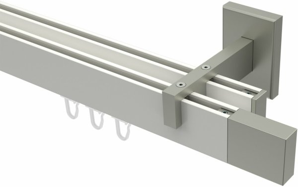Innenlauf Gardinenstange Aluminium / Metall eckig 14x35 mm 2-läufig SMARTLINE - Lox Weiß / Edelstahl-Optik 100 cm