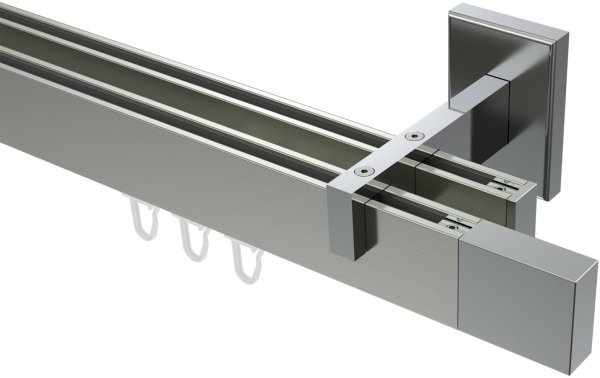 Innenlauf Gardinenstange Aluminium / Metall eckig 14x35 mm 2-läufig SMARTLINE - Lox Edelstahl-Optik / Chrom 100 cm