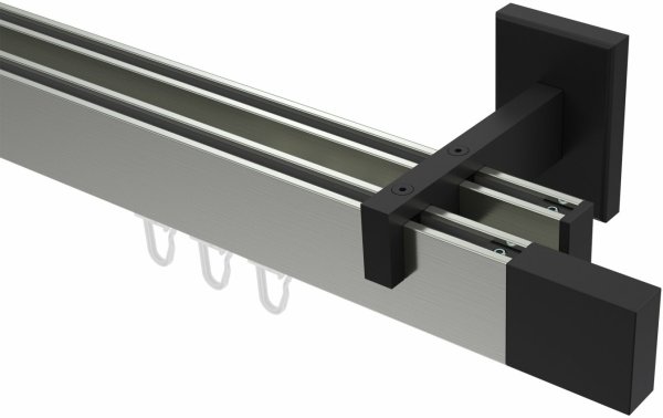 Innenlauf Gardinenstange Aluminium / Metall eckig 14x35 mm 2-läufig SMARTLINE - Lox Edelstahl-Optik / Schwarz 100 cm