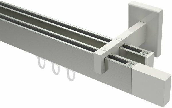Innenlauf Gardinenstange Aluminium / Metall eckig 14x35 mm 2-läufig SMARTLINE - Lox Edelstahl-Optik / Weiß 100 cm