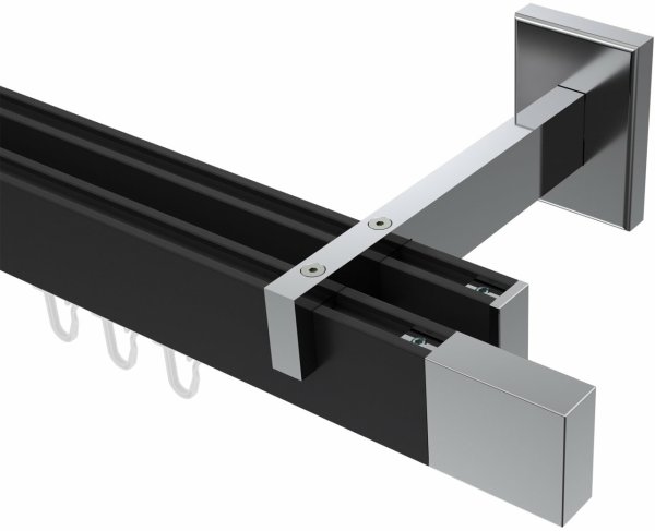 Innenlauf Gardinenstange Aluminium / Metall eckig 14x35 mm 2-läufig SMARTLINE - Lox Schwarz / Chrom (WA lang) 100 cm