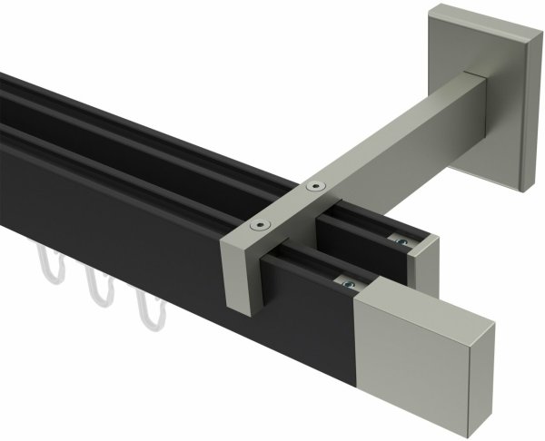 Innenlauf Gardinenstange Aluminium / Metall eckig 14x35 mm 2-läufig SMARTLINE - Lox Schwarz / Edelstahl-Optik (WA lang) 100 cm
