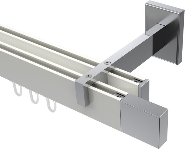Innenlauf Gardinenstange Aluminium / Metall eckig 14x35 mm 2-läufig SMARTLINE - Lox Weiß / Chrom (WA lang) 100 cm
