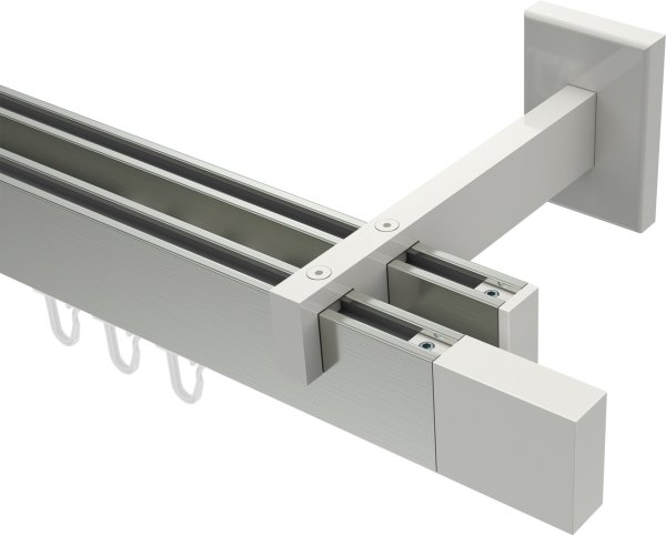 Innenlauf Gardinenstange Aluminium / Metall eckig 14x35 mm 2-läufig SMARTLINE - Lox Edelstahl-Optik / Weiß (WA lang) 100 cm