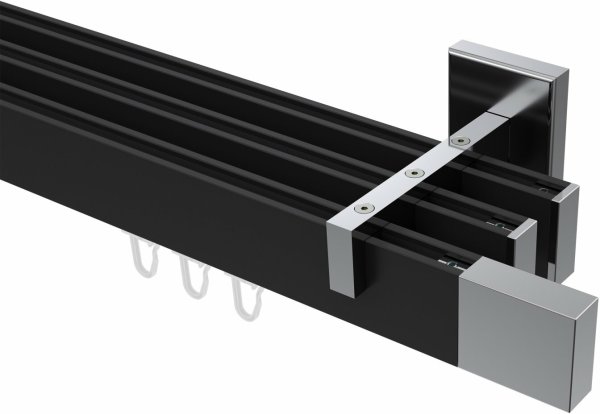 Innenlauf Gardinenstange Aluminium / Metall eckig 14x35 mm 3-läufig SMARTLINE - Lox Schwarz / Chrom 100 cm