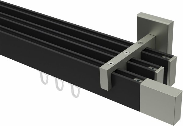 Innenlauf Gardinenstange Aluminium / Metall eckig 14x35 mm 3-läufig SMARTLINE - Lox Schwarz / Edelstahl-Optik 100 cm