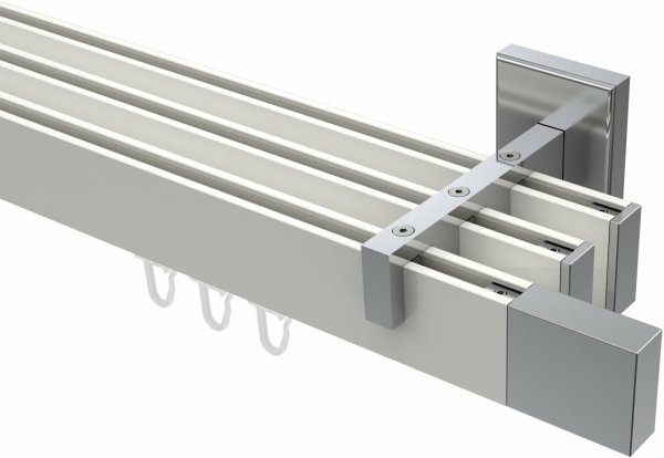Innenlauf Gardinenstange Aluminium / Metall eckig 14x35 mm 3-läufig SMARTLINE - Lox Weiß / Chrom 100 cm