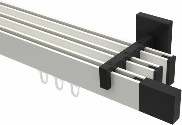 Innenlauf Gardinenstange Aluminium / Metall eckig 14x35 mm 3-läufig SMARTLINE - Lox Weiß / Schwarz 100 cm
