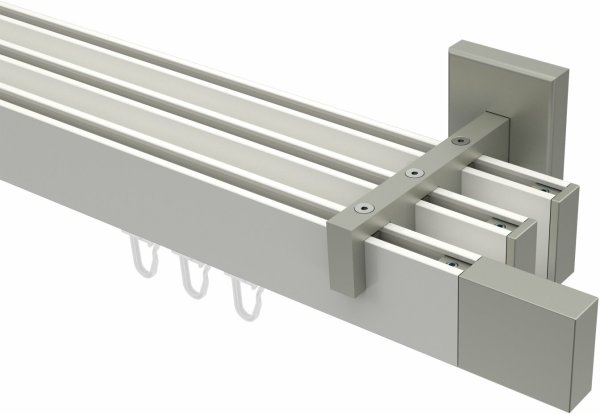 Innenlauf Gardinenstange Aluminium / Metall eckig 14x35 mm 3-läufig SMARTLINE - Lox Weiß / Edelstahl-Optik 100 cm