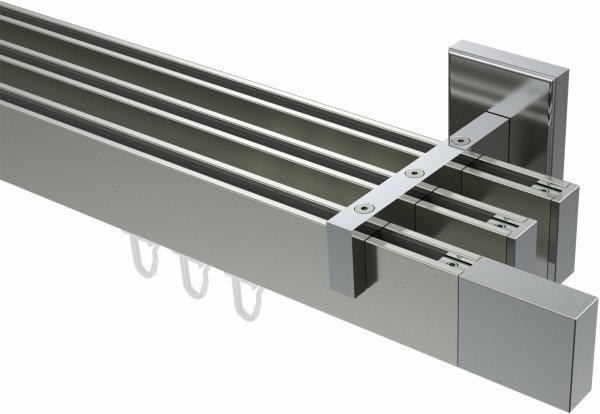 Innenlauf Gardinenstange Aluminium / Metall eckig 14x35 mm 3-läufig SMARTLINE - Lox Edelstahl-Optik / Chrom 100 cm