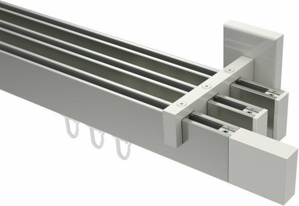 Innenlauf Gardinenstange Aluminium / Metall eckig 14x35 mm 3-läufig SMARTLINE - Lox Edelstahl-Optik / Weiß 100 cm