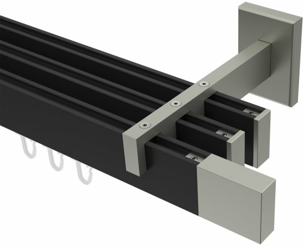 Innenlauf Gardinenstange Aluminium / Metall eckig 14x35 mm 3-läufig SMARTLINE - Lox Schwarz / Edelstahl-Optik (WA lang) 100 cm