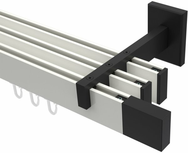 Innenlauf Gardinenstange Aluminium / Metall eckig 14x35 mm 3-läufig SMARTLINE - Lox Weiß / Schwarz (WA lang) 100 cm